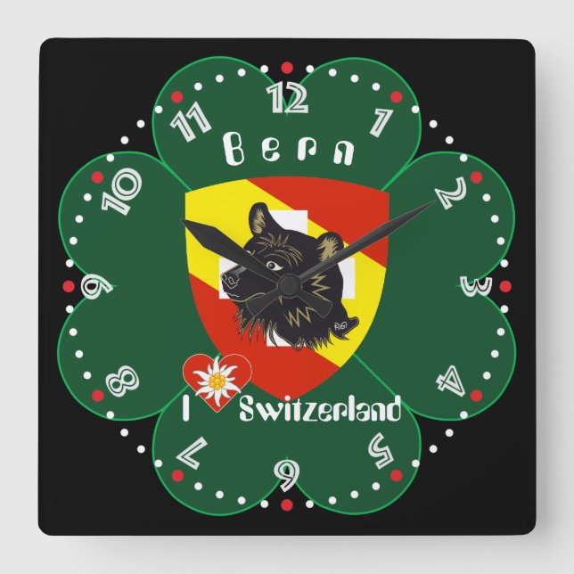 Bern Berne Berna Schweiz Suisse Svizra Uhr Square Wall Clock (Front)