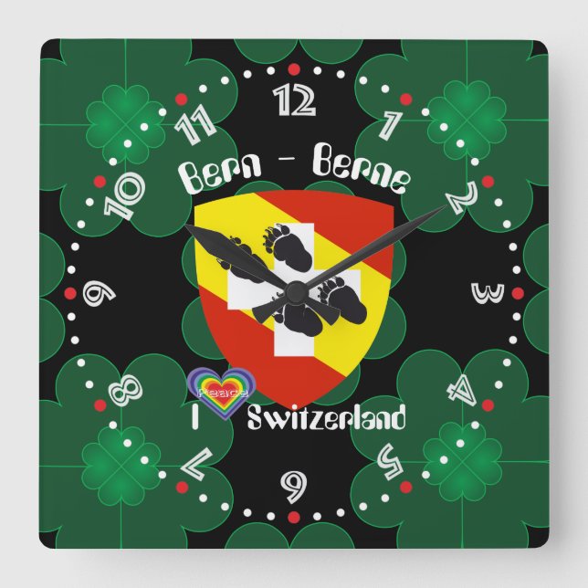 Bern Berne Berna Schweiz Suisse Svizra Uhr Square Wall Clock (Front)