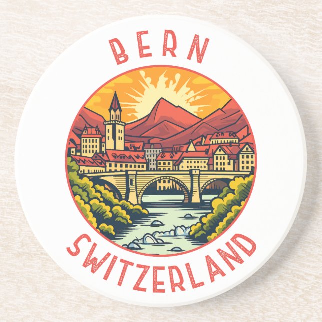 Bern Switzerland Retro Distressed Circle Coaster (Front)