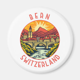 Bern Switzerland Retro Distressed Circle Magnet