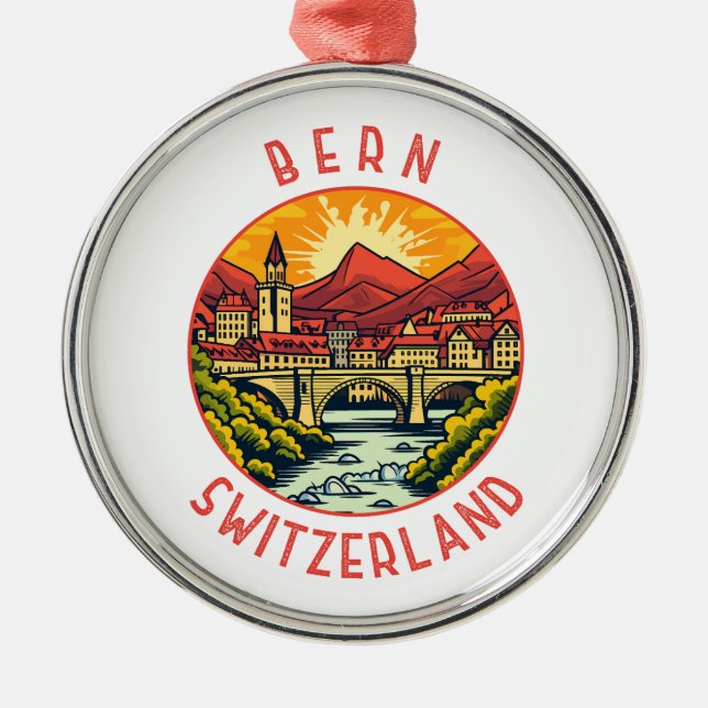 Bern Switzerland Retro Distressed Circle Metal Ornament (Front)