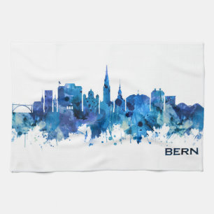 Bern Switzerland Skyline Blue Tea Towel