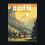 Bern Switzerland Travel Art Vintage Postcard<br><div class="desc">Bern retro vector travel design. Bern,  the capital city of Switzerland,  is built around a crook in the Aare River.</div>