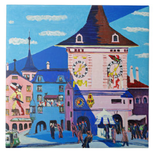 Bern with Belltower by Ernst Ludwig Kirchner Ceramic Tile