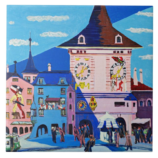 Bern with Belltower by Ernst Ludwig Kirchner Ceramic Tile (Front)