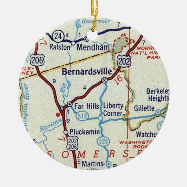 Bernardsville NJ Map Ceramic Ornament (Front)