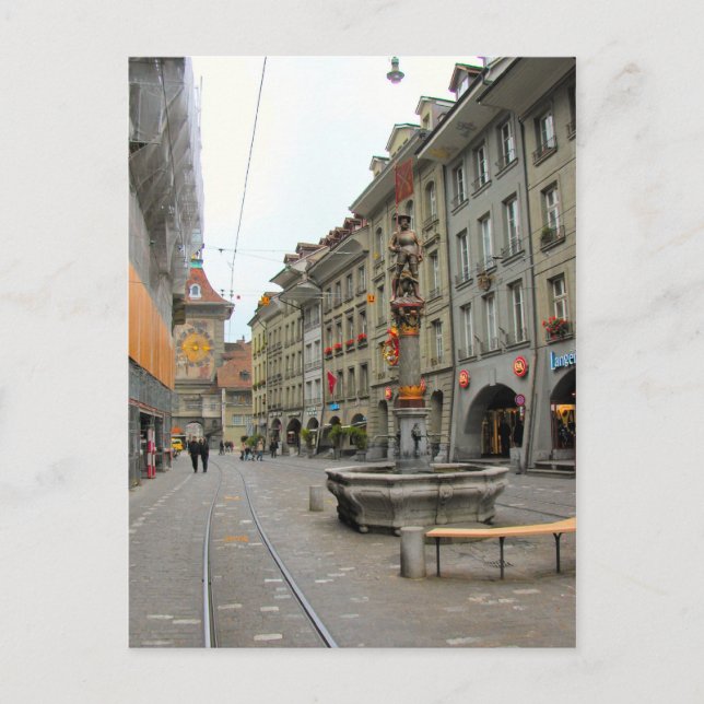 Berne old city - Mediaeval clock tower and fountai Postcard (Front)