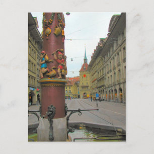 Berne old city - Mediaeval fountain and clocktower Postcard