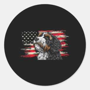 Bernedoodle American Flag Dog Lover 4th Of July Classic Round Sticker