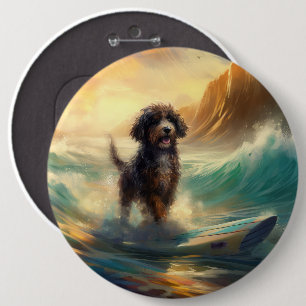Bernedoodle Beach Surfing Painting  6 Cm Round Badge