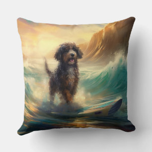 Bernedoodle Beach Surfing Painting Cushion