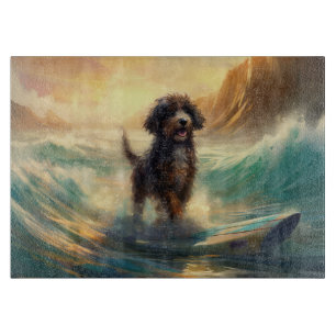 Bernedoodle Beach Surfing Painting Cutting Board