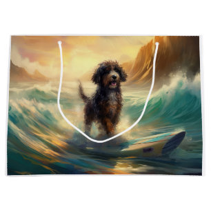 Bernedoodle Beach Surfing Painting  Large Gift Bag