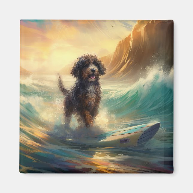 Bernedoodle Beach Surfing Painting  Magnet (Front)