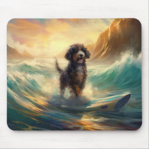 Bernedoodle Beach Surfing Painting Mouse Pad