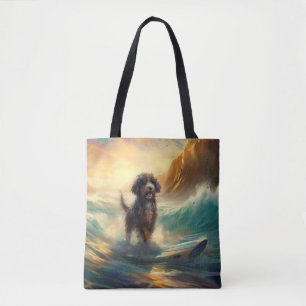 Bernedoodle Beach Surfing Painting Tote Bag
