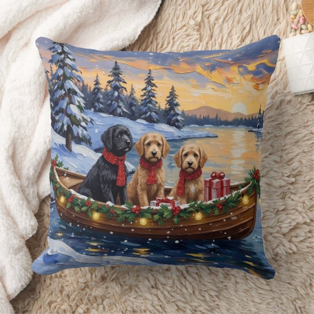 Bernedoodle Christmas Boat Holiday Cushion (Blanket)