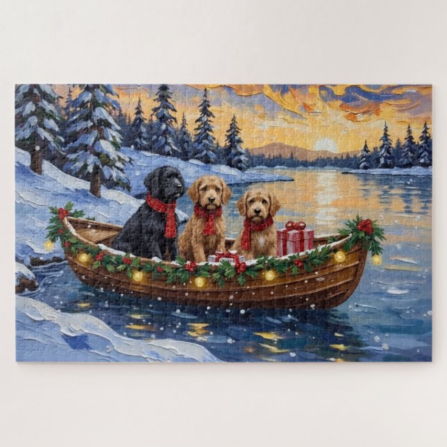 Bernedoodle Christmas Boat Holiday Jigsaw Puzzle (Horizontal)
