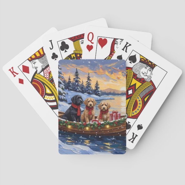 Bernedoodle Christmas Boat Holiday Playing Cards (Back)