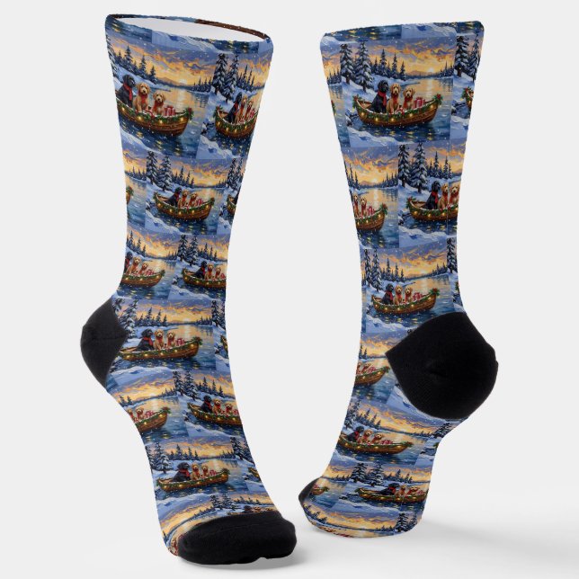 Bernedoodle Christmas Boat Holiday Socks (Angled)