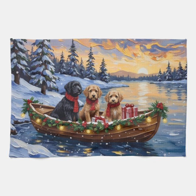 Bernedoodle Christmas Boat Holiday Tea Towel (Horizontal)