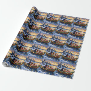 Bernedoodle Christmas Boat Holiday Wrapping Paper