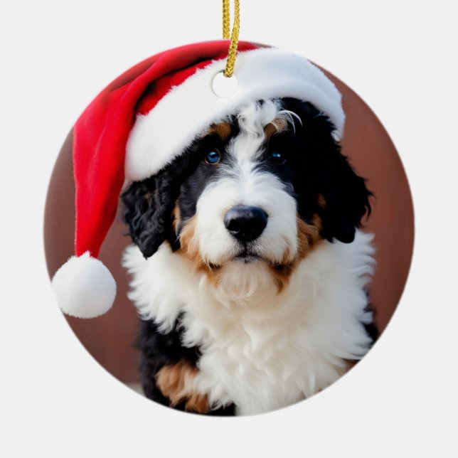 Bernedoodle Christmas Ceramic Ornament (Front)
