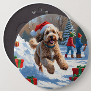 Bernedoodle Christmas Festive Snow Scene 6 Cm Round Badge