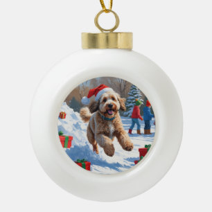 Bernedoodle Christmas Festive Snow Scene Ceramic Ball Christmas Ornament