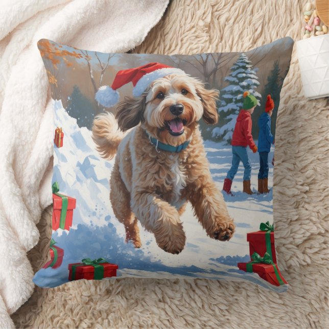 Bernedoodle Christmas Festive Snow Scene Cushion (Blanket)