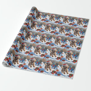 Bernedoodle Christmas Festive Snow Scene Dog Wrapping Paper