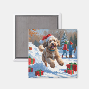 Bernedoodle Christmas Festive Snow Scene Magnet