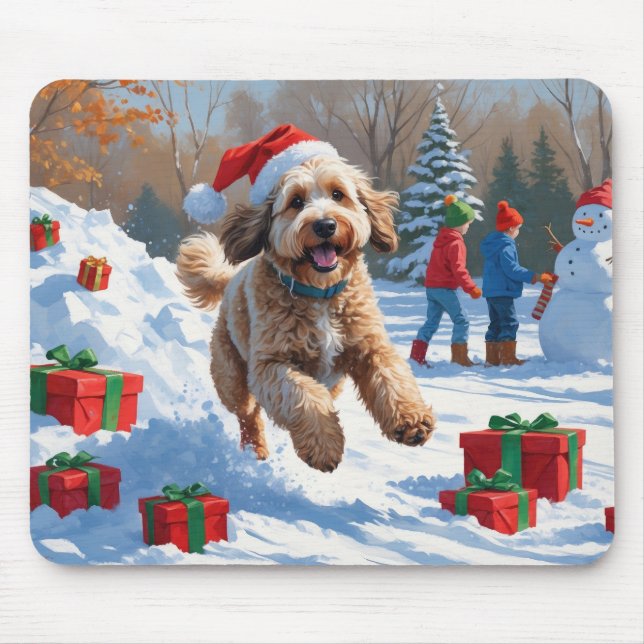 Bernedoodle Christmas Festive Snow Scene Mouse Pad (Front)