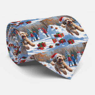 Bernedoodle Christmas Festive Snow Scene Tie