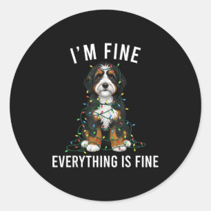 Bernedoodle Christmas I'm Fine Everything Is Fine Classic Round Sticker