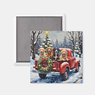 Bernedoodle Christmas Red Truck Holiday Magnet
