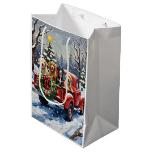 Bernedoodle Christmas Red Truck Holiday Medium Gift Bag