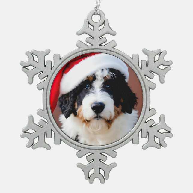 Bernedoodle Christmas Snowflake Pewter Christmas Ornament (Front)