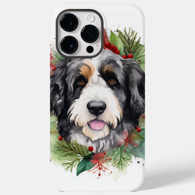 Bernedoodle Christmas Wreath Festive Pup Case-Mate iPhone Case (Back)