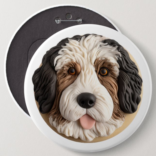 Bernedoodle Dog 3D Inspired 6 Cm Round Badge (Front & Back)