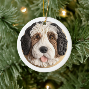 Bernedoodle Dog 3D Inspired Ceramic Ornament