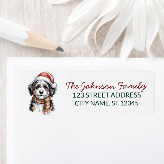 Bernedoodle Dog Christmas Return Address           Label (Insitu)