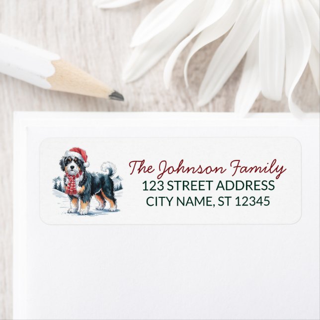 Bernedoodle Dog Christmas Return Address           Label (Insitu)