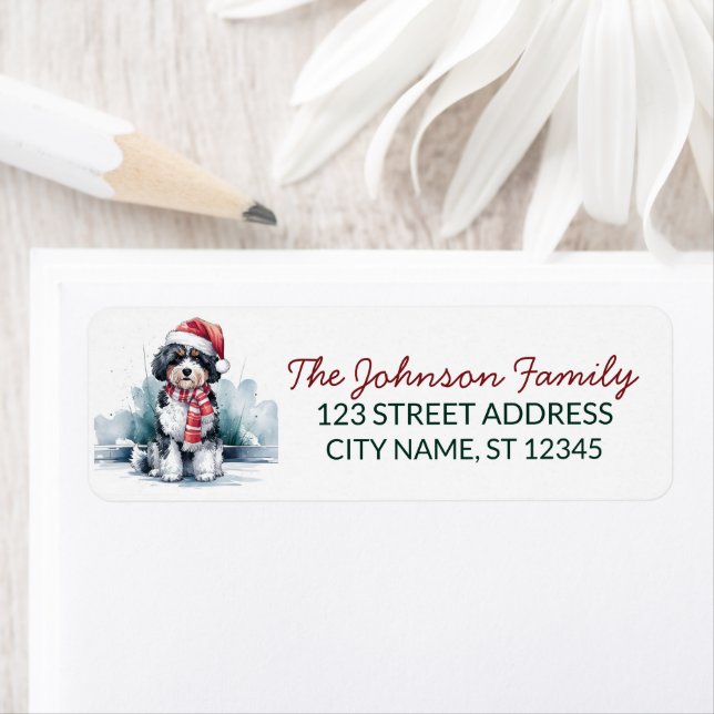 Bernedoodle Dog Christmas Return Address           Label (Insitu)