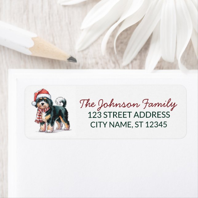 Bernedoodle Dog Christmas Return Address           Label (Insitu)