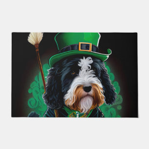 Bernedoodle Dog driving bike St. Patrick's Day Doormat
