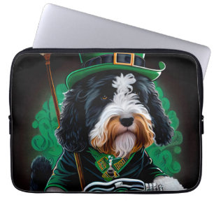 Bernedoodle Dog driving bike St. Patrick's Day Laptop Sleeve