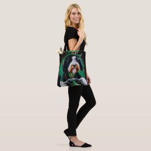 Bernedoodle Dog driving bike St. Patrick's Day  Tote Bag