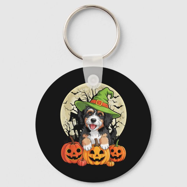 Bernedoodle Dog Halloween Key Ring (Front)
