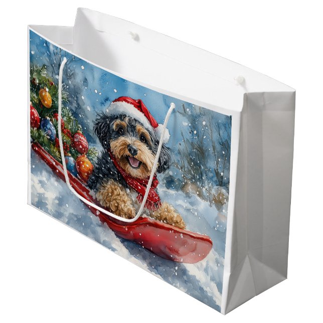 Bernedoodle Dog in Sledge Let it Snow Christmas Large Gift Bag (Front Angled)